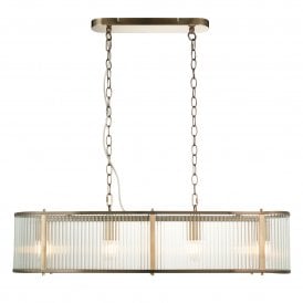 Endon Ridgeton 4lt Linear Pendant Ceiling Light, Antique Brass