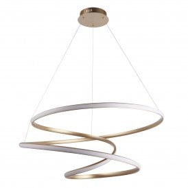 Endon Spiral Large Pendant, Gold & White