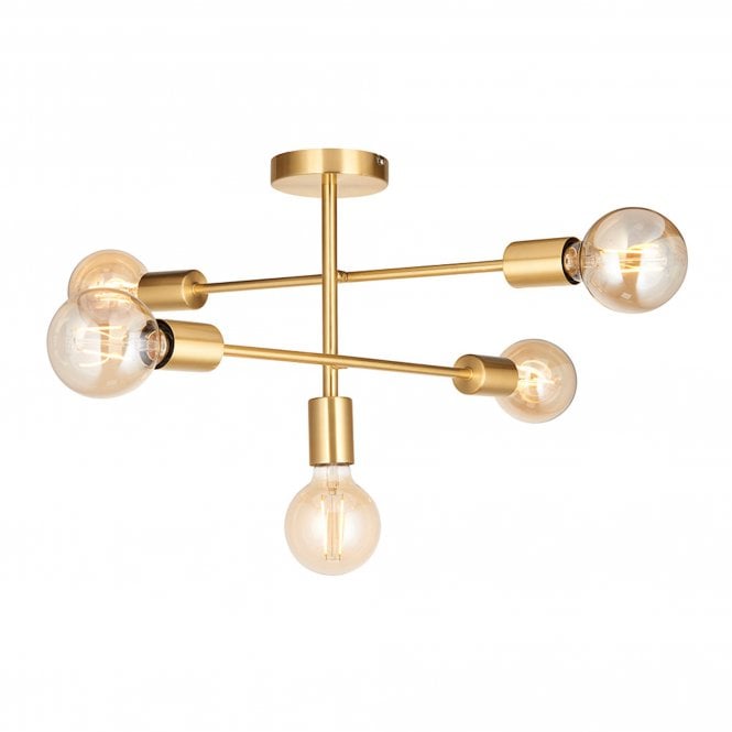 Endon Studio 5lt Semi-Flush Ceiling Light, Satin Brass