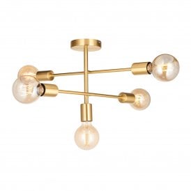 Endon Studio 5lt Semi-Flush Ceiling Light, Satin Brass
