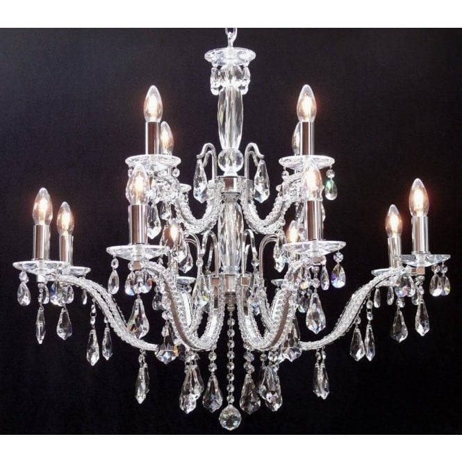 Fantastic Mozart 603/12+6 Chrome Beaded Arm & New Pear Shape Trimmings Chandelier
