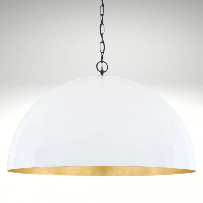 Goma Large White Dome and Gold Leaf Pendant Light, 73cm