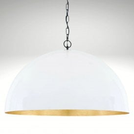 Goma Large White Dome and Gold Leaf Pendant Light, 73cm