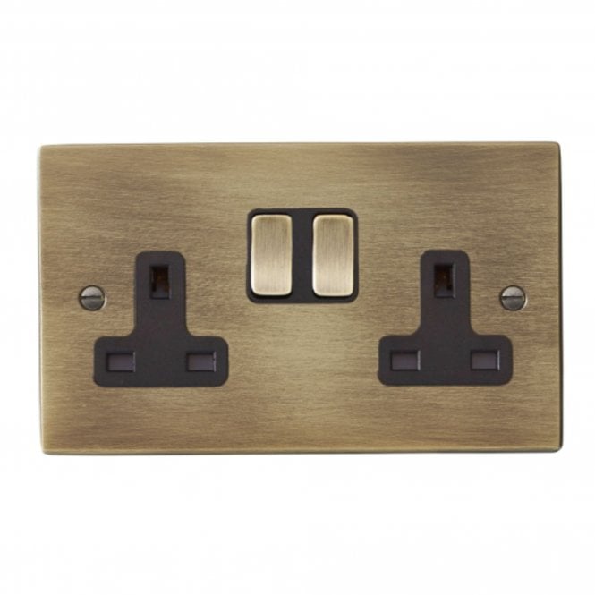 Hamilton 13A Double Socket 2 Gang, Antique Brass