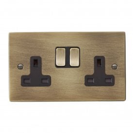 Hamilton 13A Double Socket 2 Gang, Antique Brass