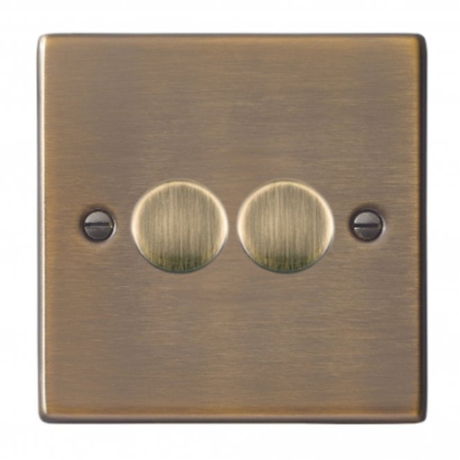 Hamilton 2Gang Way Leading Edge Push On/Off Resistive Dimmer, Antique Brass, 100W