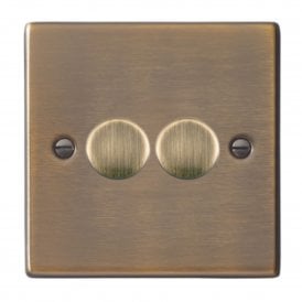 Hamilton 2Gang Way Leading Edge Push On/Off Resistive Dimmer, Antique Brass, 100W