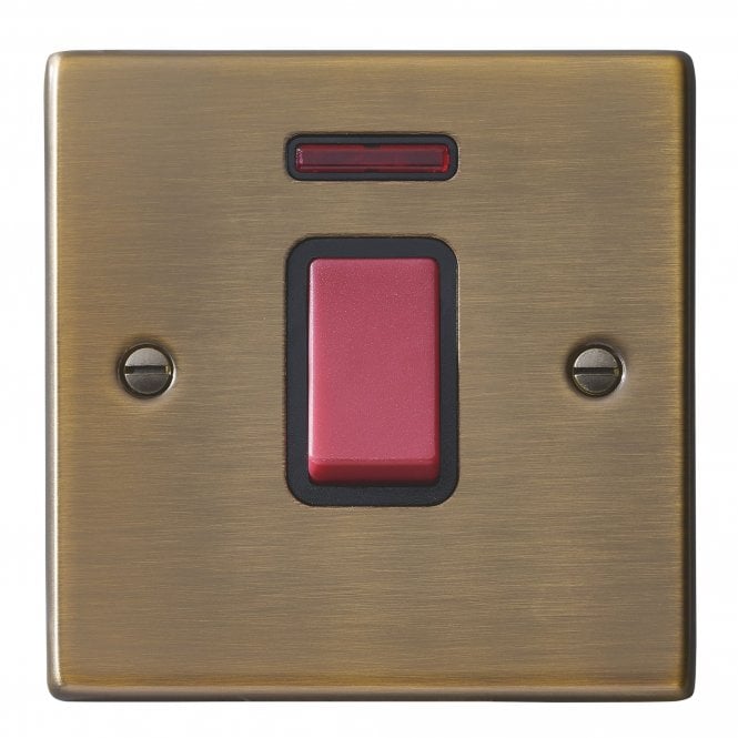 Hamilton 45A Cooker Switch 1 Gang Neon, Antique Brass