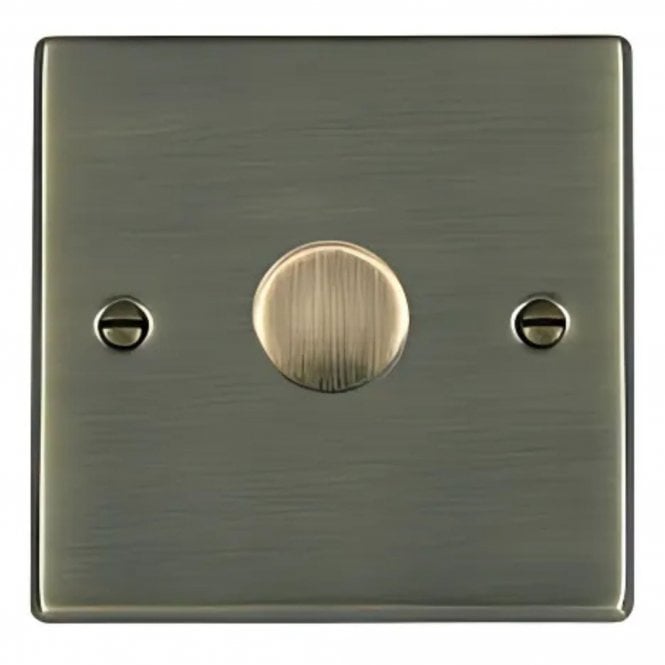Hamilton Single 2 Way Leading Edge Push On/Off Resistive Dimmer, Antique Brass, 100W
