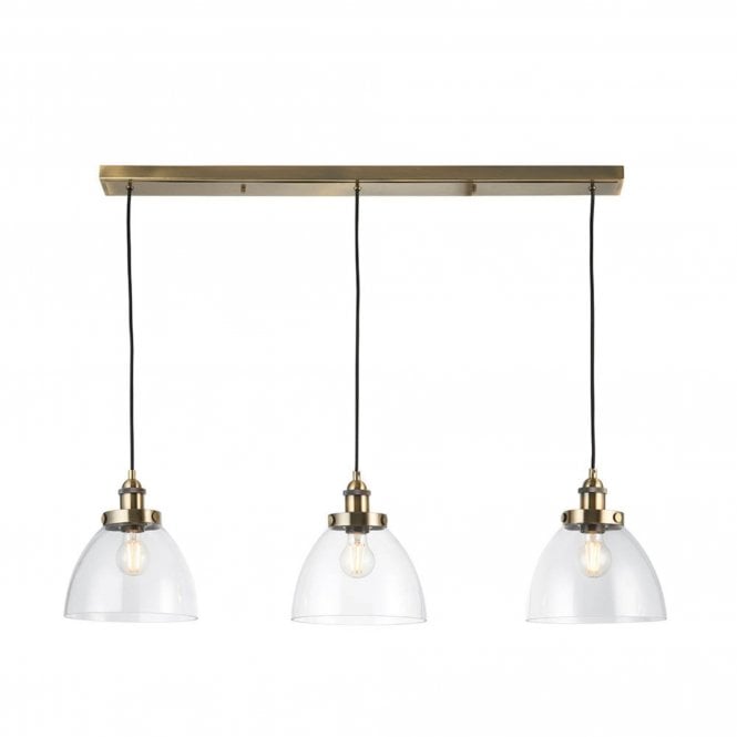Hansen 3lt Pendant Light, Antique Brass & Glass