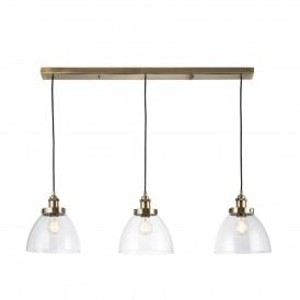 Hansen 3lt Pendant Light, Antique Brass & Glass