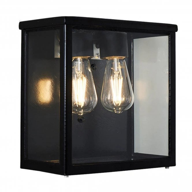  Contemporary Square Flush Wall Light Black Double E27 290mm