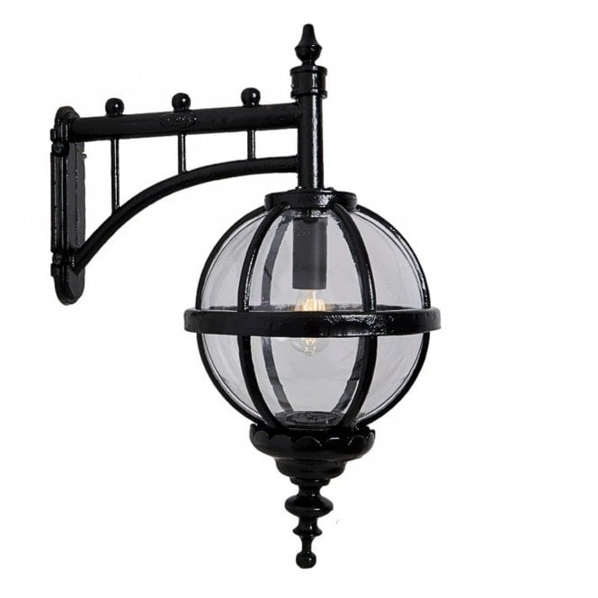  Victorian Downturned Globe Wall Light Black E27 720mm