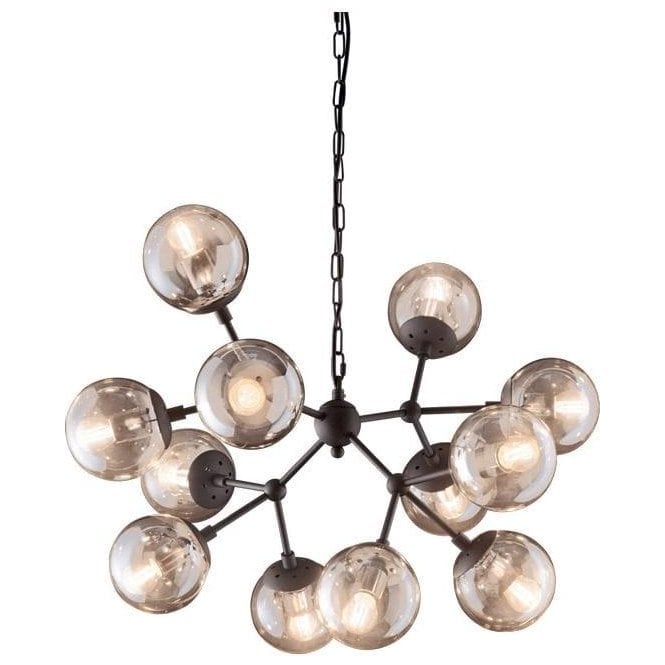 Ideal Lux Kepler sp12 Pendant Light, Amber Glass & Black
