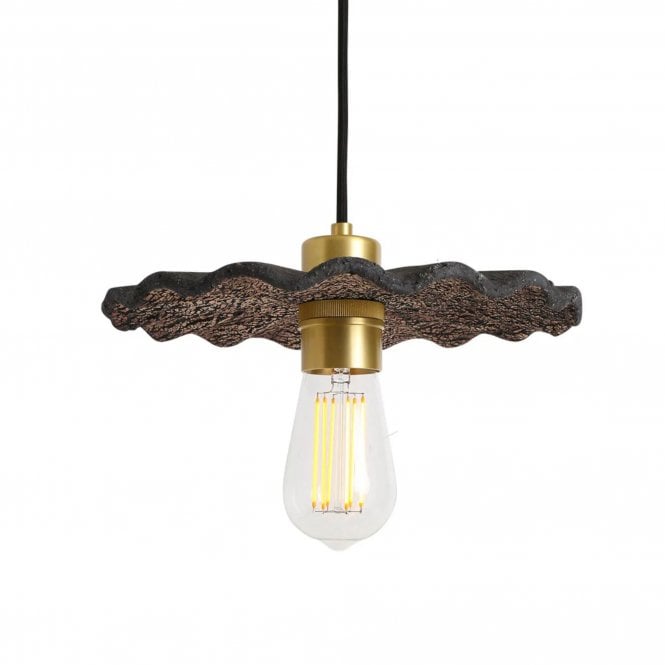 Kapok Organic Ceramic Pendant Light 27cm, Black Clay & Polished Brass