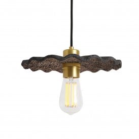 Kapok Organic Ceramic Pendant Light 27cm, Black Clay & Polished Brass