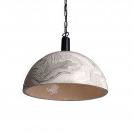 Kauri Marbled Ceramic Dome Pendant Light 37cm, Powder-Coated Matt Black