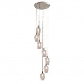Lightplan Collection Artisan Clear Glass 7 Light Cascade Pendant, Bright Nickel