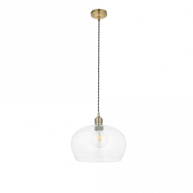  Artisan Clear Glass and Antique Brass Medium Pendant