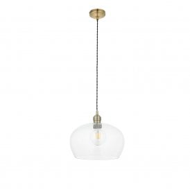 Lightplan Collection Artisan Clear Glass and Antique Brass Medium Pendant