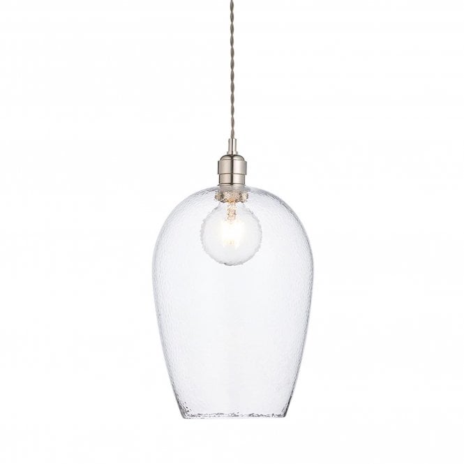  Artisan Clear Hammered Glass and Bright Nickel Large Pendant
