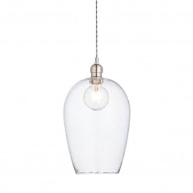 Lightplan Collection Artisan Clear Hammered Glass and Bright Nickel Large Pendant