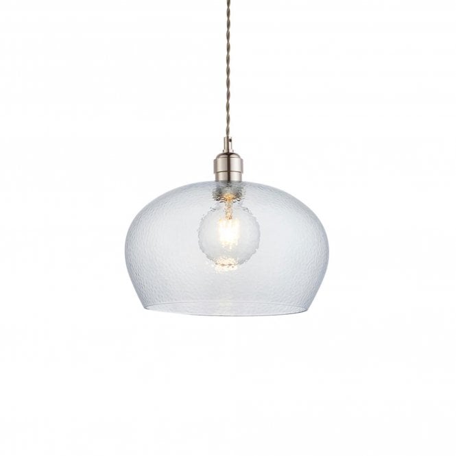  Artisan Clear Hammered Glass and Bright Nickel Medium Pendant