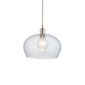 Lightplan Collection Artisan Clear Hammered Glass and Bright Nickel Medium Pendant