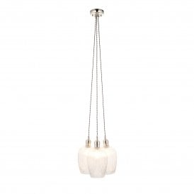 Lightplan Collection Artisan Clear Ribbed Glass 3 Light Cluster Pendant, Bright Nickel