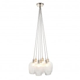Lightplan Collection Artisan Clear Ribbed Glass 7 Light Cluster Pendant, Bright Nickel