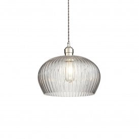 Lightplan Collection Artisan Ribbed Clear Glass and Bright Nickel Medium Pendant