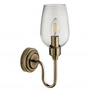 Lightplan Collection Astoria Wall Light with Clear Glass Shade, Antique Brass