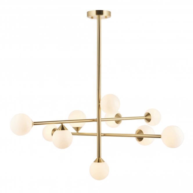  Celeste 10 Light Pendant, Gloss White Glass and Satin Brushed Gold