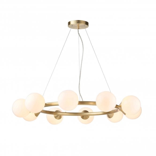  Celeste 10 Light Ring Pendant, Gloss White Glass and Satin Brushed Gold