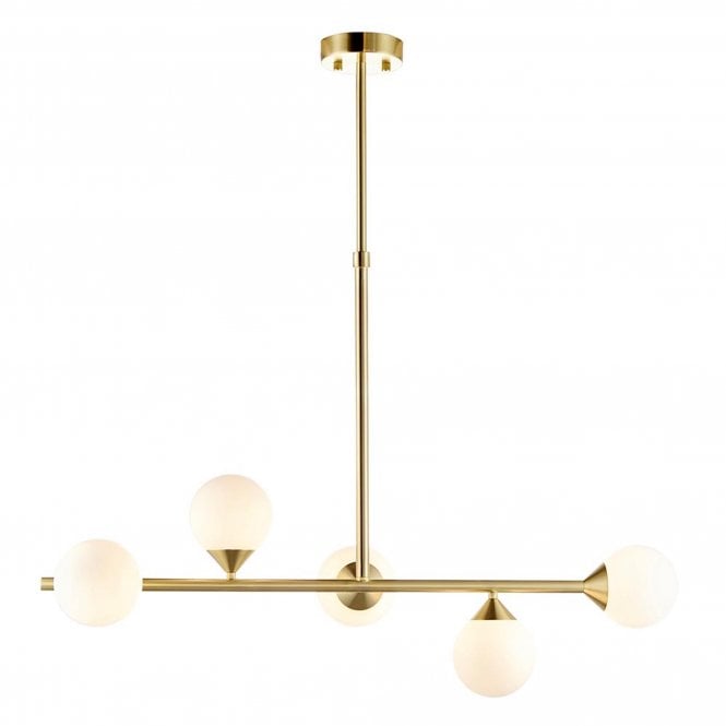  Celeste 5 Light Linear Pendant, Gloss White Glass and Satin Brushed Gold