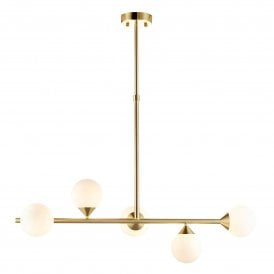 Lightplan Collection Celeste 5 Light Linear Pendant, Gloss White Glass and Satin Brushed Gold