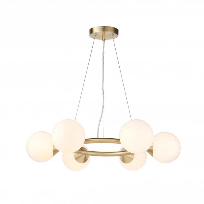  Celeste 6 Light Ring Pendant, Gloss White Glass and Satin Brushed Gold