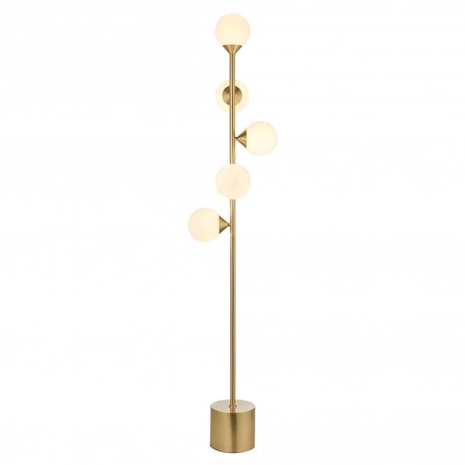  Celeste Floor Lamp, Gloss White Glass and Satin Brushed Gold