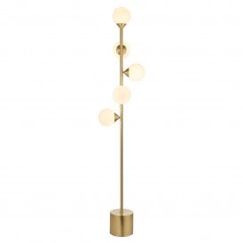 Lightplan Collection Celeste Floor Lamp, Gloss White Glass and Satin Brushed Gold