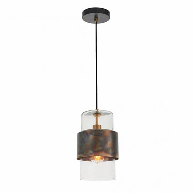  Ember Patina Pendant Light, Bronze and Clear Glass