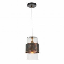 Lightplan Collection Ember Patina Pendant Light, Bronze and Clear Glass