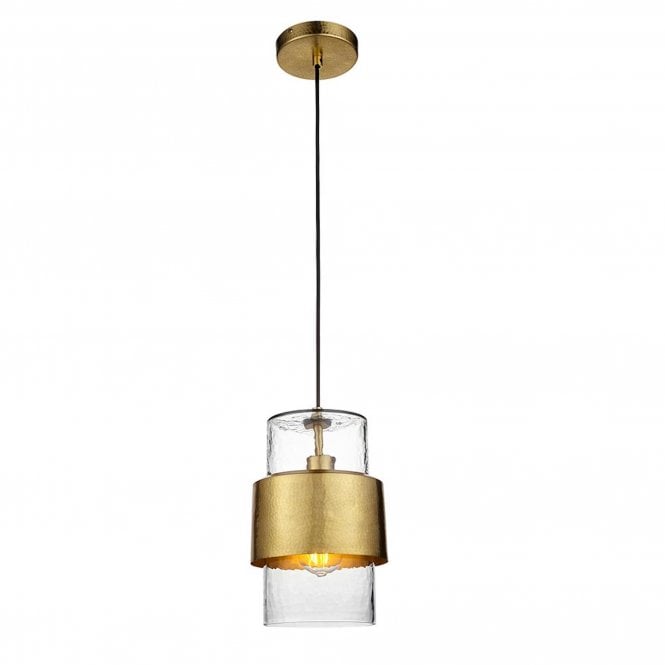  Ember Patina Pendant Light, Hammered Brass and Clear Glass