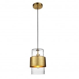 Lightplan Collection Ember Patina Pendant Light, Hammered Brass and Clear Glass