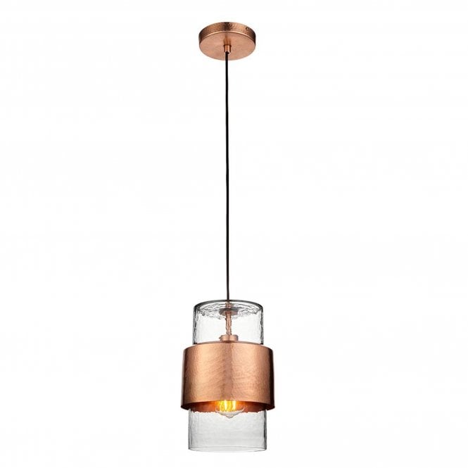  Ember Patina Pendant Light, Hammered Copper and Clear Glass