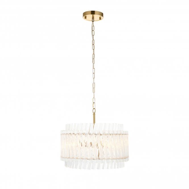  Lucent 3 Light Pendant, Brushed Aged Brass and Clear Glass