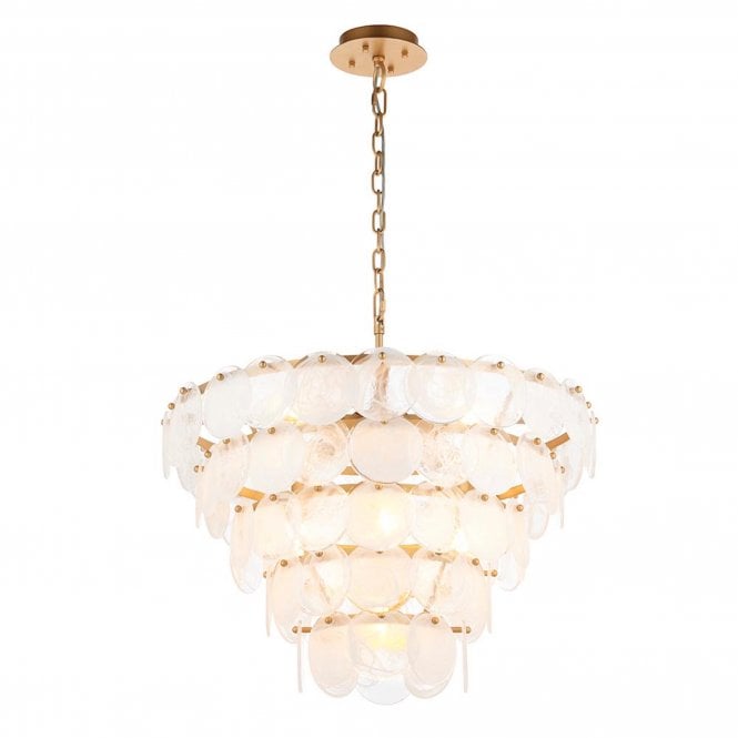  Luna Tiered White & Clear Glass Pendant Light, Antique Gold
