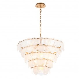Lightplan Collection Luna Tiered White & Clear Glass Pendant Light, Antique Gold