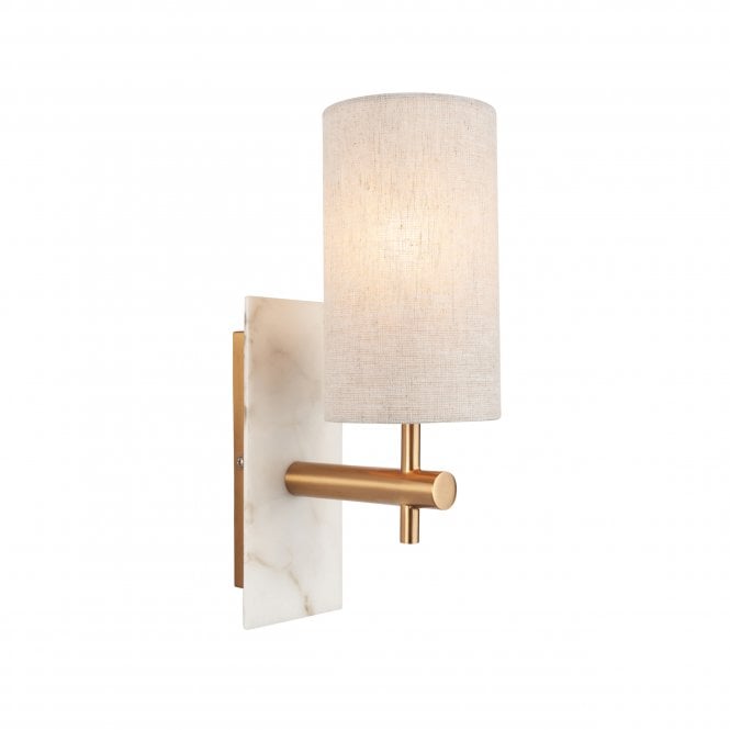 Madison White Marble Wall Light with Shade, Vintage Brass