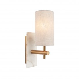 Lightplan Collection Madison White Marble Wall Light with Shade, Vintage Brass