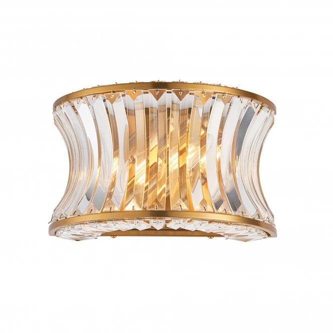  Marquise 2 Light Wall Light with Concave Clear Glass, Brushed Warm Brass